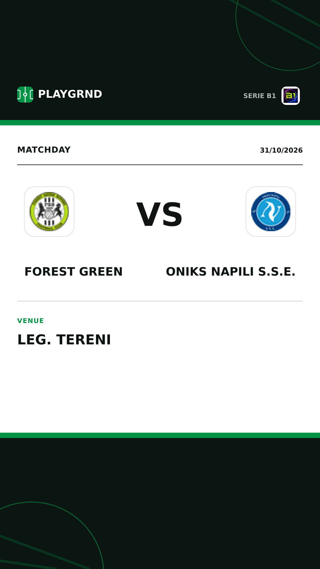 Instagram artwork: Forest Green vs Oniks Napili S.S.E.