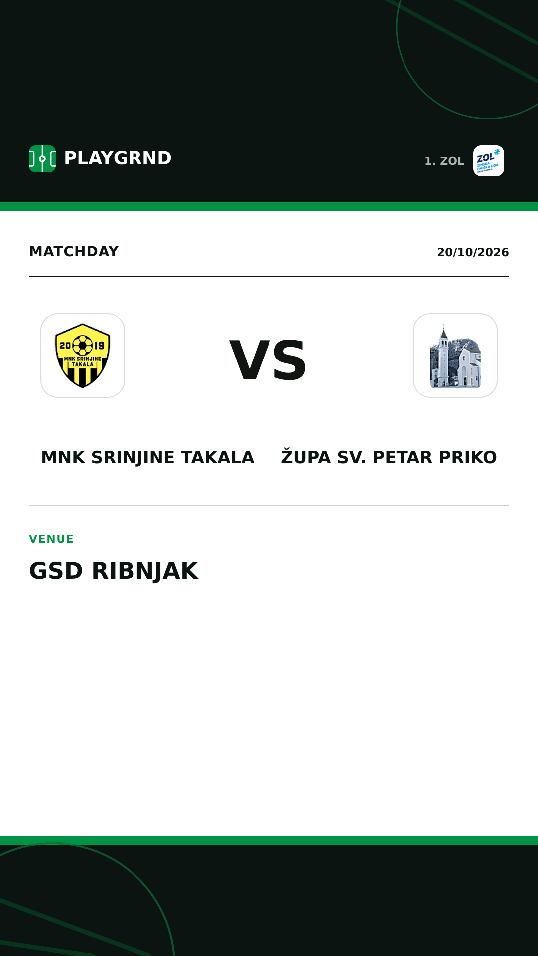 Instagram artwork: MNK Srinjine Takala vs Župa Sv. Petar Priko