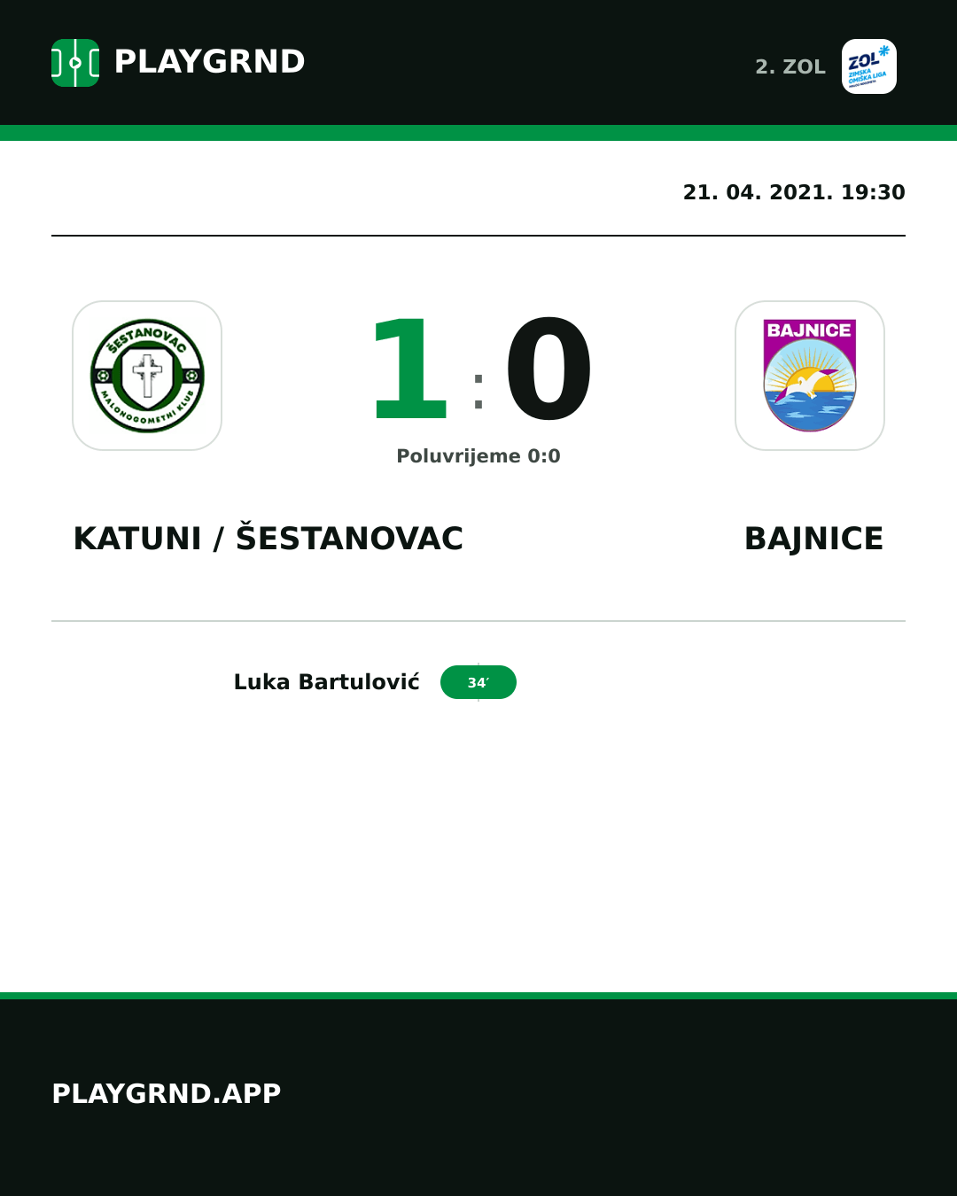 Instagram slika: Katuni / Šestanovac 1:0 Bajnice