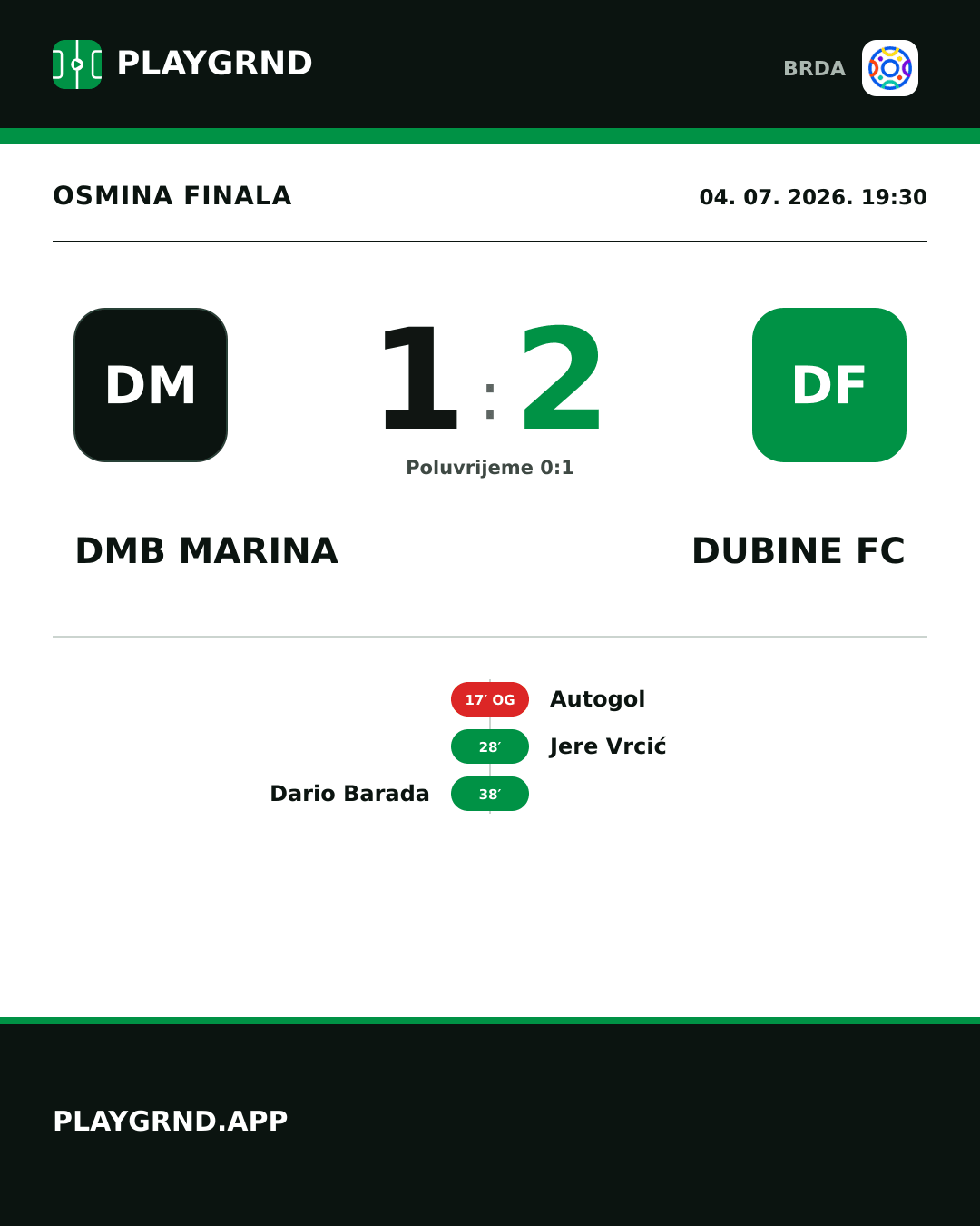 Instagram slika: DMB Marina 1:2 Dubine FC