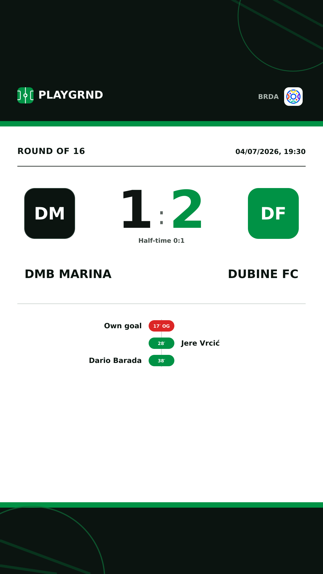 Instagram artwork: DMB Marina 1:2 Dubine FC