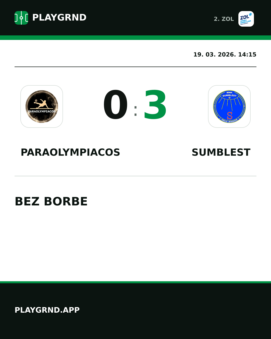 Instagram slika: Paraolympiacos 0:3 Sumblest