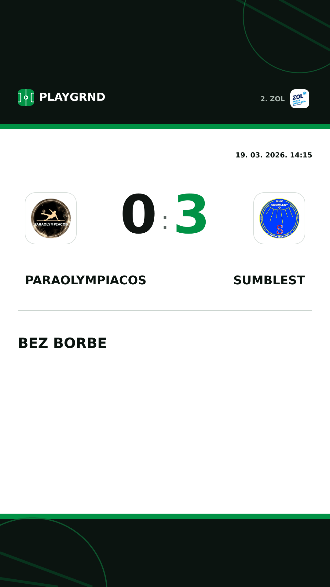 Instagram slika: Paraolympiacos 0:3 Sumblest