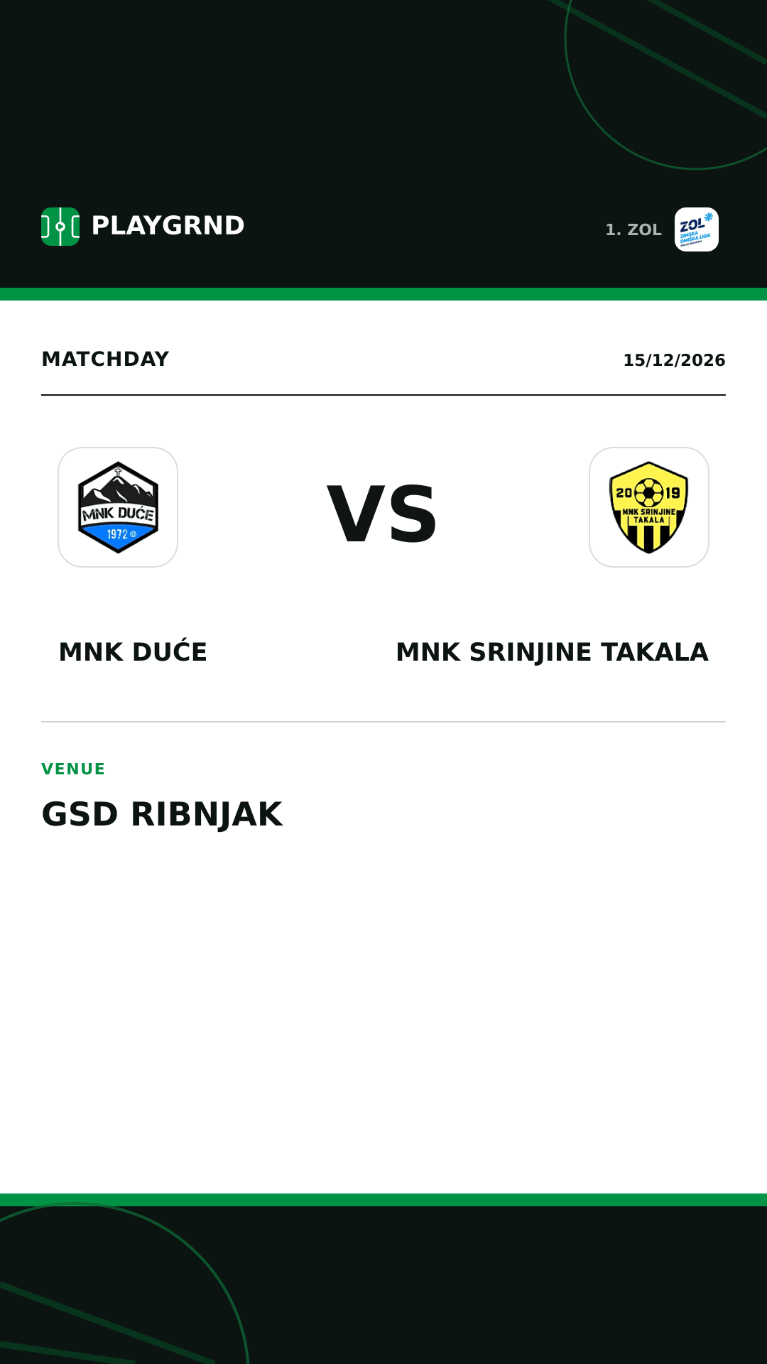 Instagram artwork: MNK Duće vs MNK Srinjine Takala