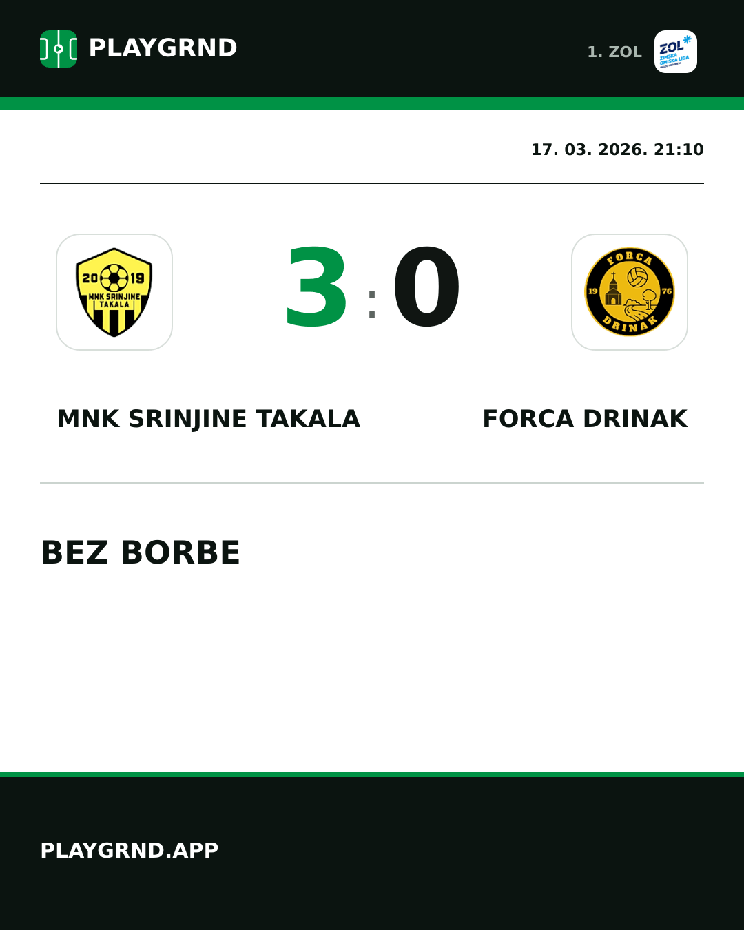 Instagram slika: MNK Srinjine Takala 3:0 Forca Drinak