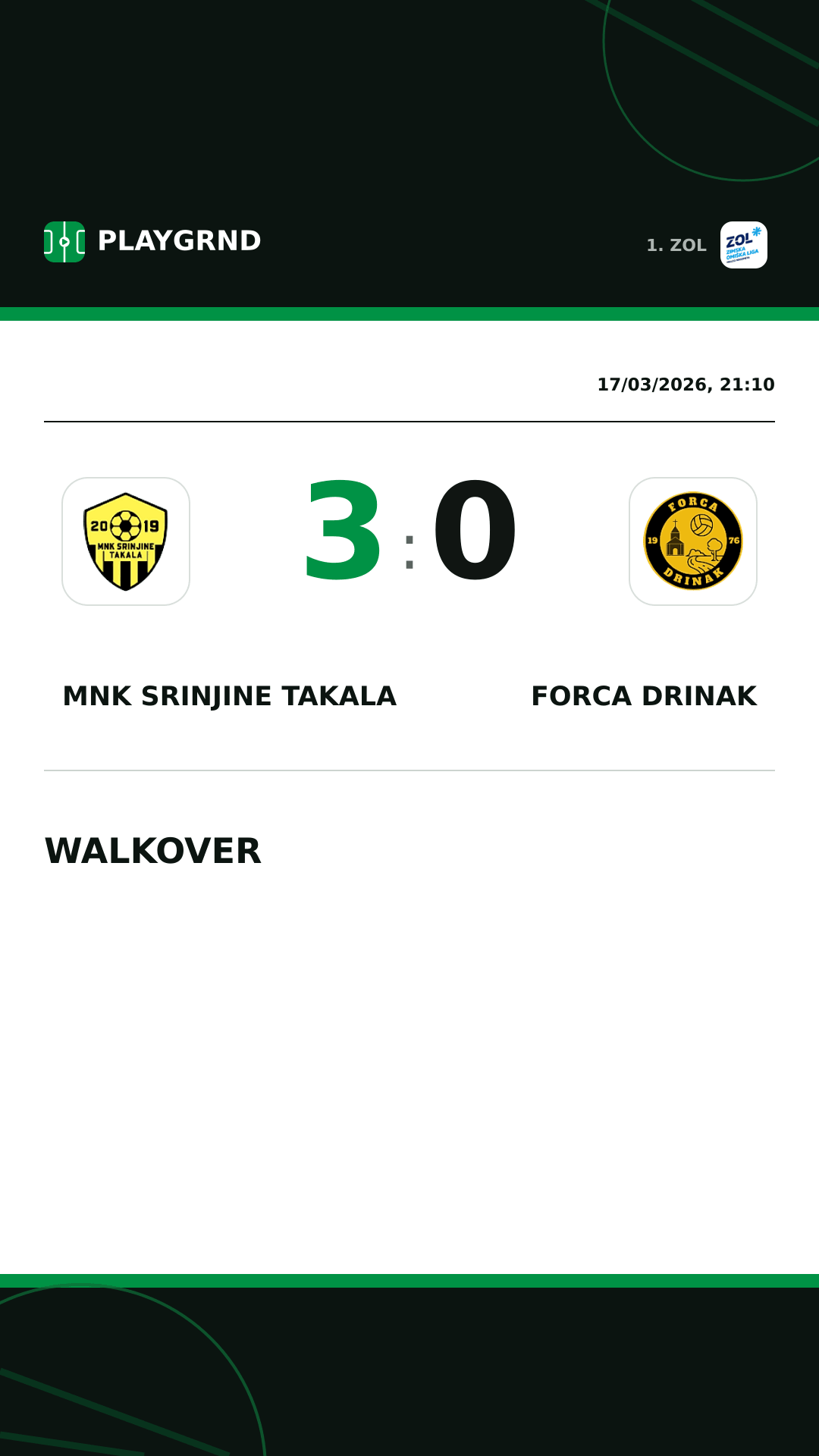 Instagram artwork: MNK Srinjine Takala 3:0 Forca Drinak
