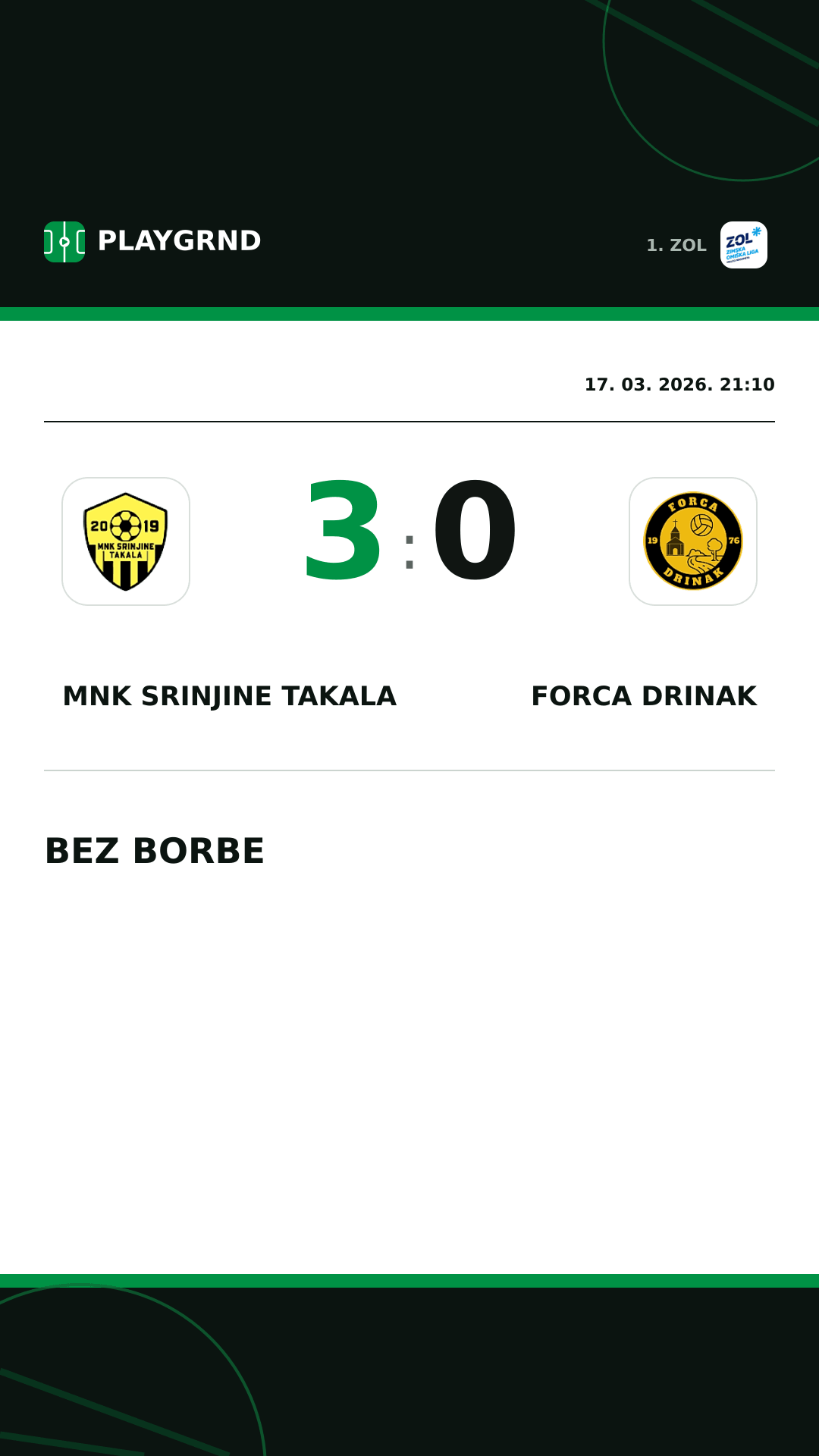 Instagram slika: MNK Srinjine Takala 3:0 Forca Drinak