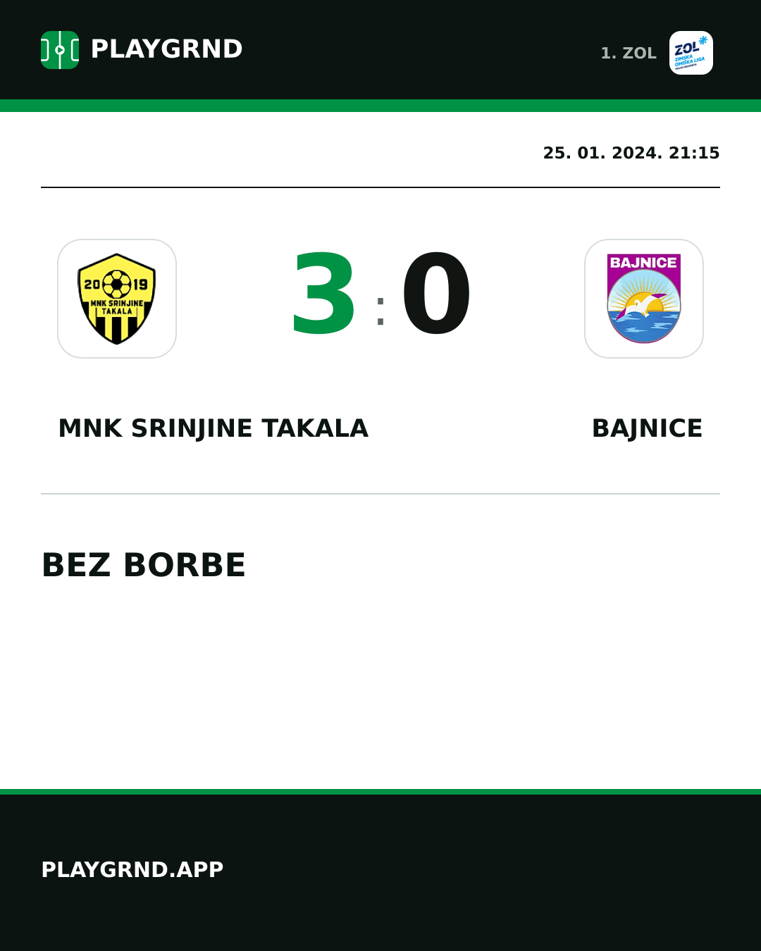 Instagram slika: MNK Srinjine Takala 3:0 Bajnice
