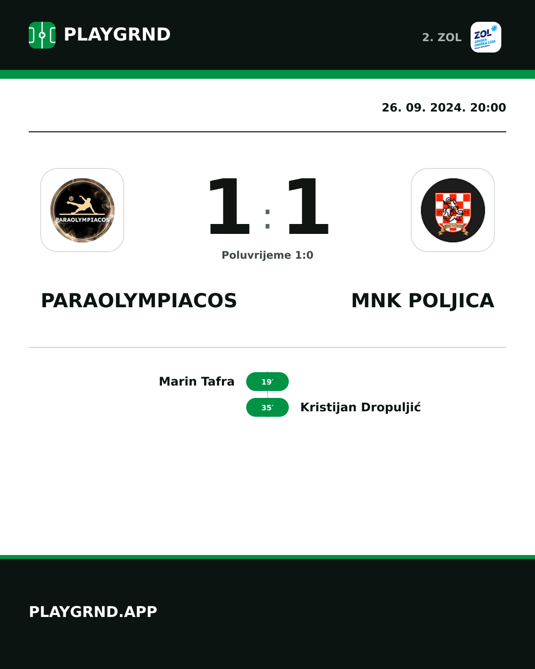 Instagram slika: Paraolympiacos 1:1 MNK Poljica