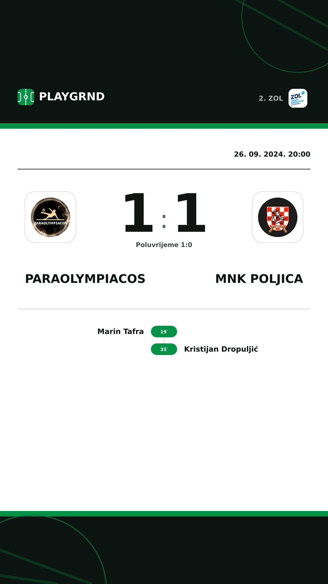 Instagram slika: Paraolympiacos 1:1 MNK Poljica