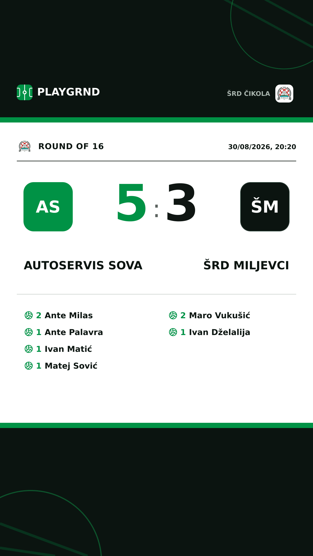 Instagram artwork: Autoservis Sova 5:3 ŠRD Miljevci