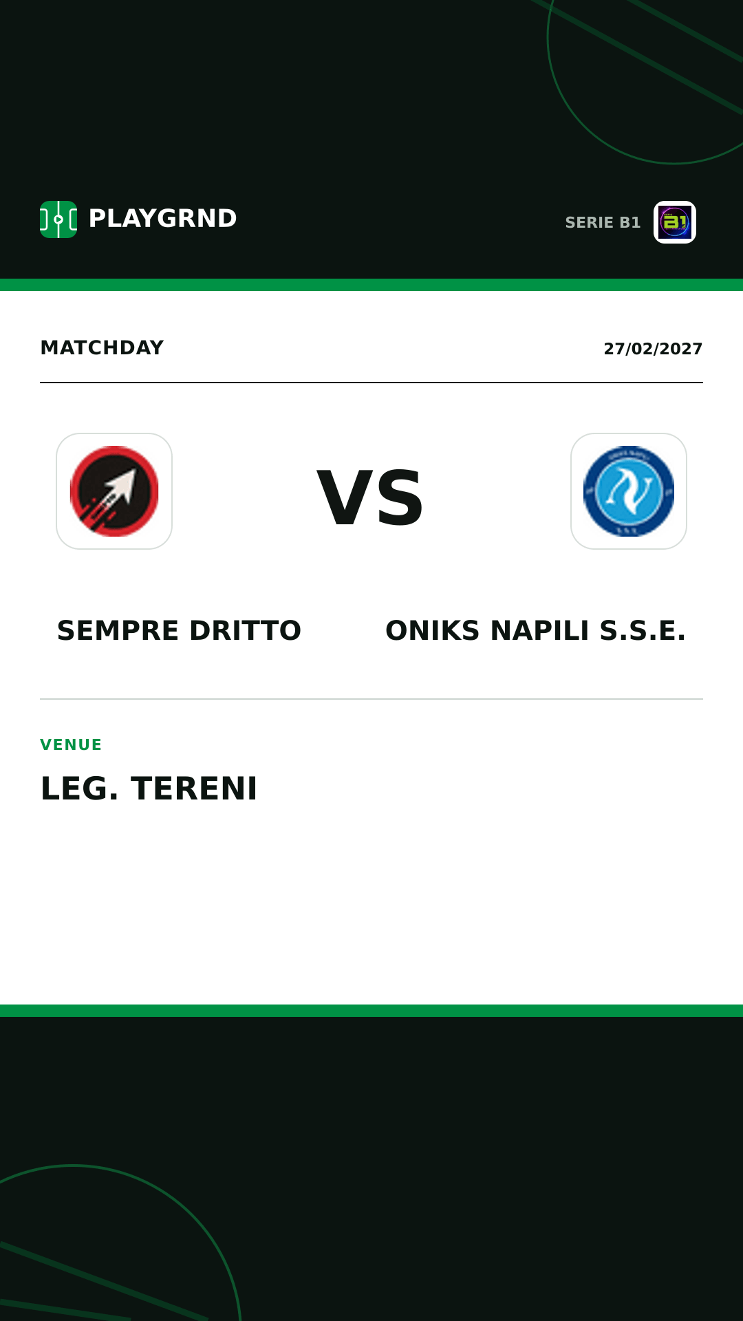 Instagram artwork: Sempre Dritto vs Oniks Napili S.S.E.
