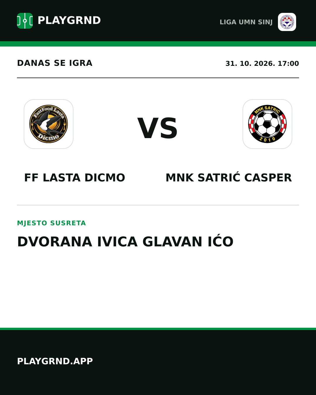 Instagram slika: FF Lasta Dicmo vs MNK Satrić Casper