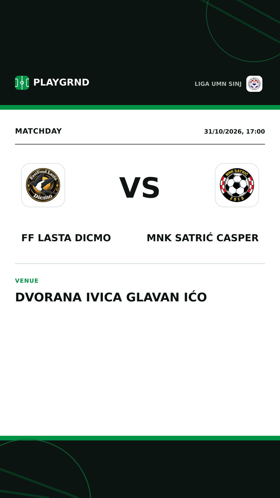 Instagram artwork: FF Lasta Dicmo vs MNK Satrić Casper
