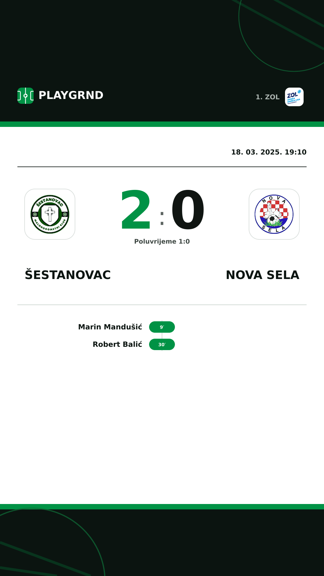 Instagram slika: Šestanovac 2:0 Nova Sela
