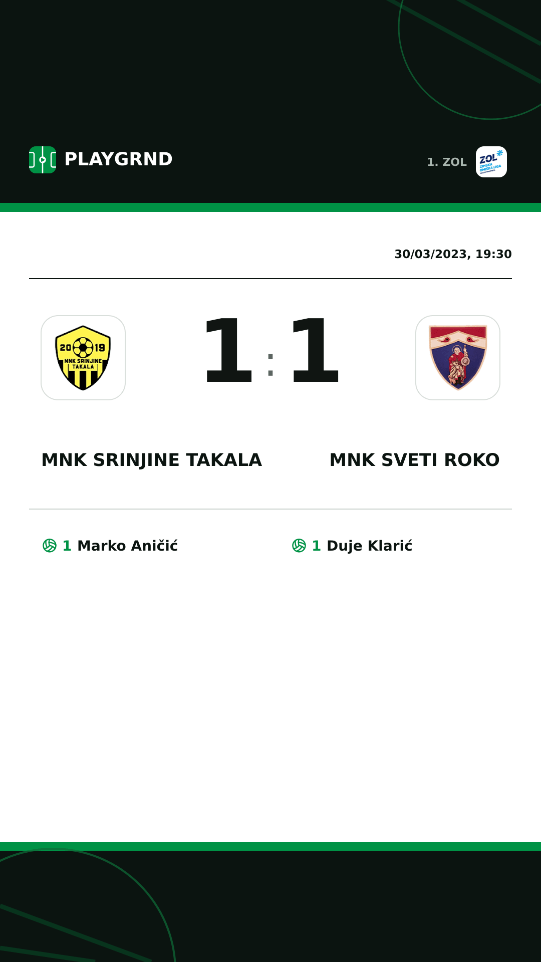 Instagram artwork: MNK Srinjine Takala 1:1 MNK Sveti Roko