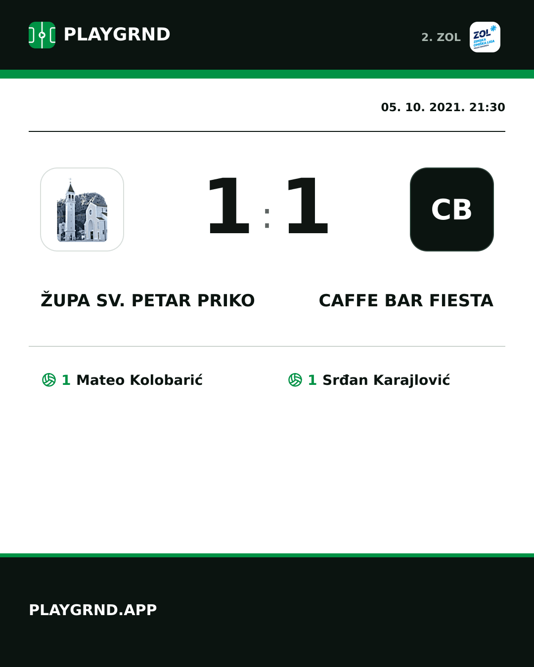 Instagram slika: Župa Sv. Petar Priko 1:1 Caffe bar Fiesta