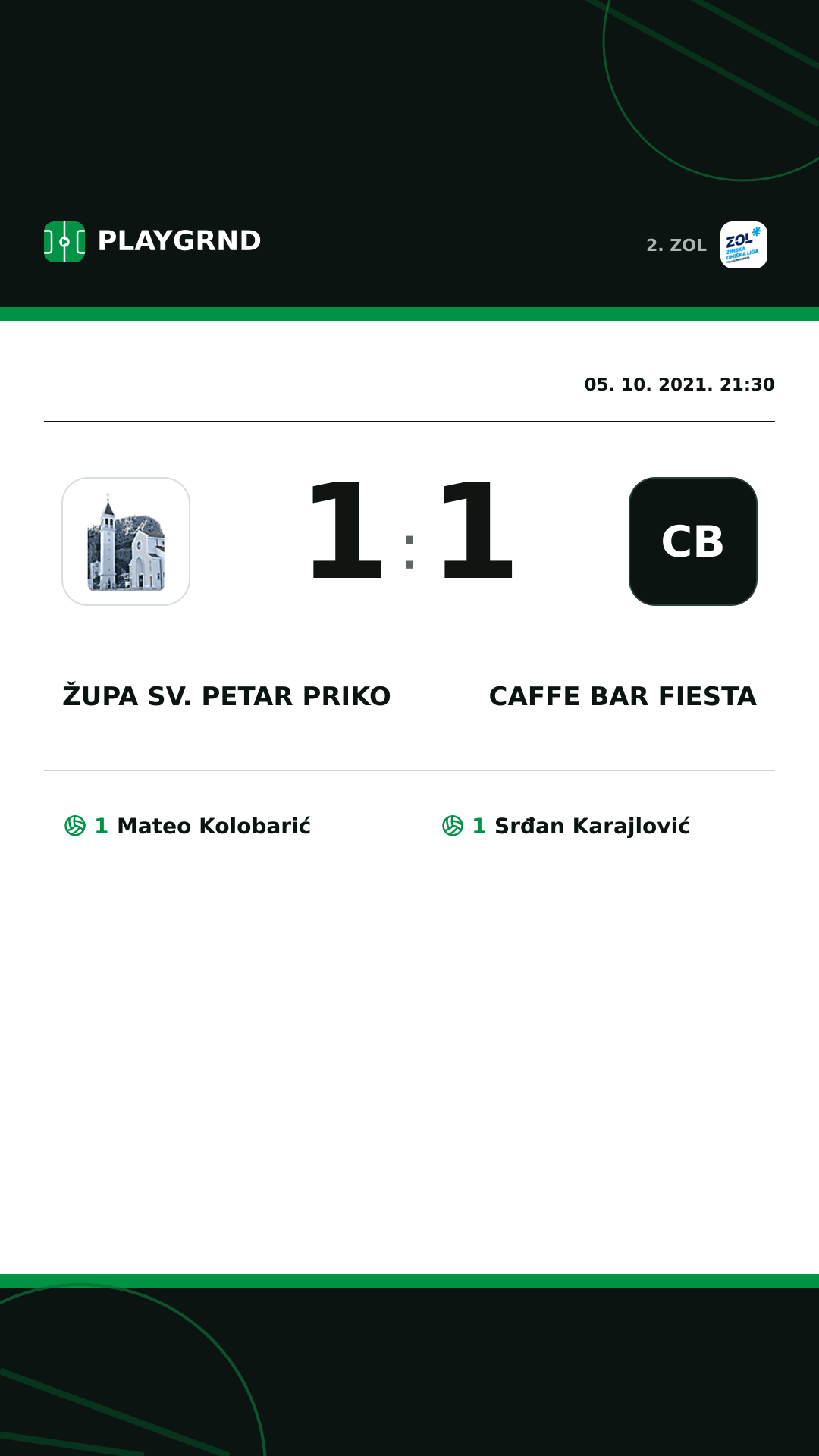 Instagram slika: Župa Sv. Petar Priko 1:1 Caffe bar Fiesta