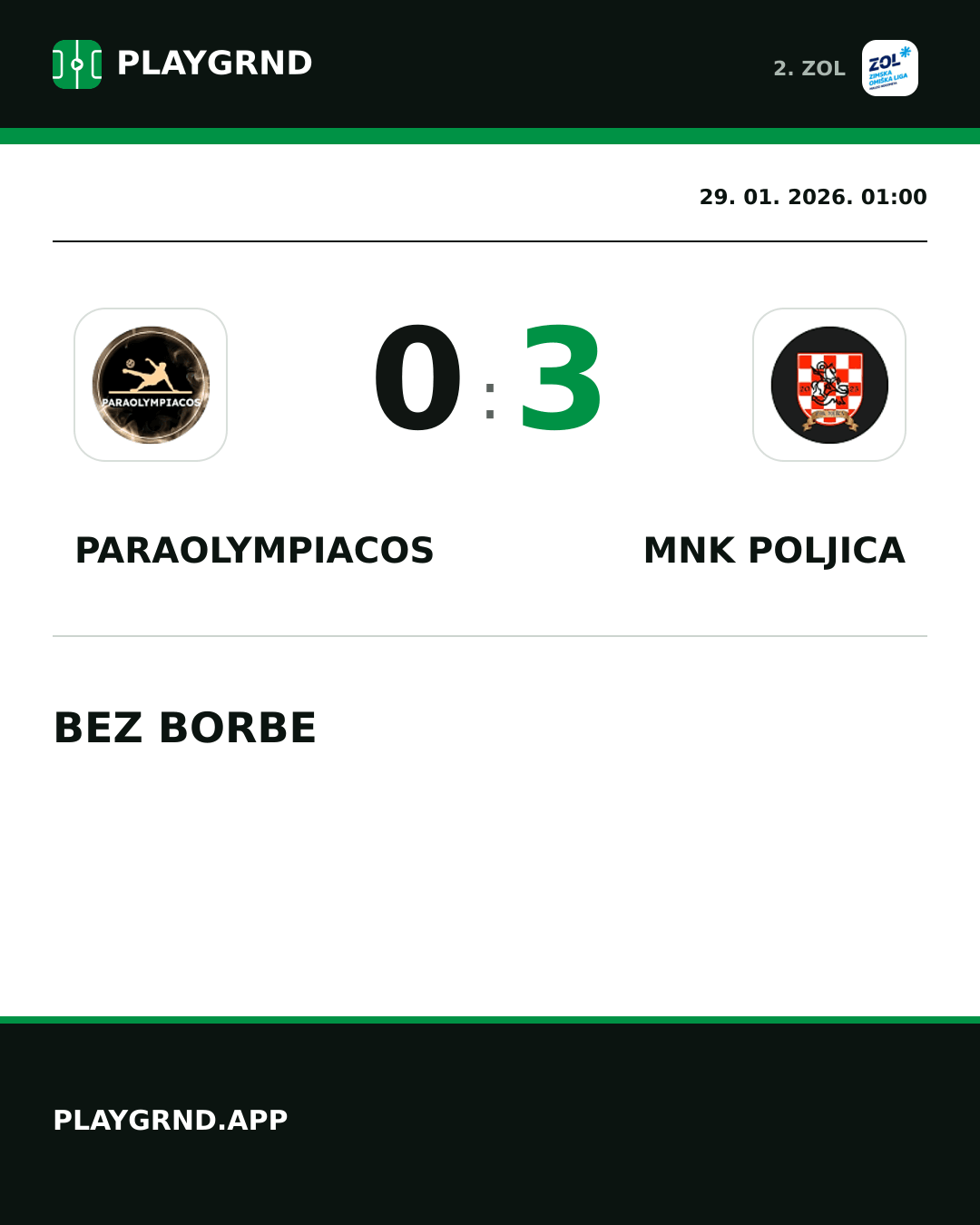 Instagram slika: Paraolympiacos 0:3 MNK Poljica