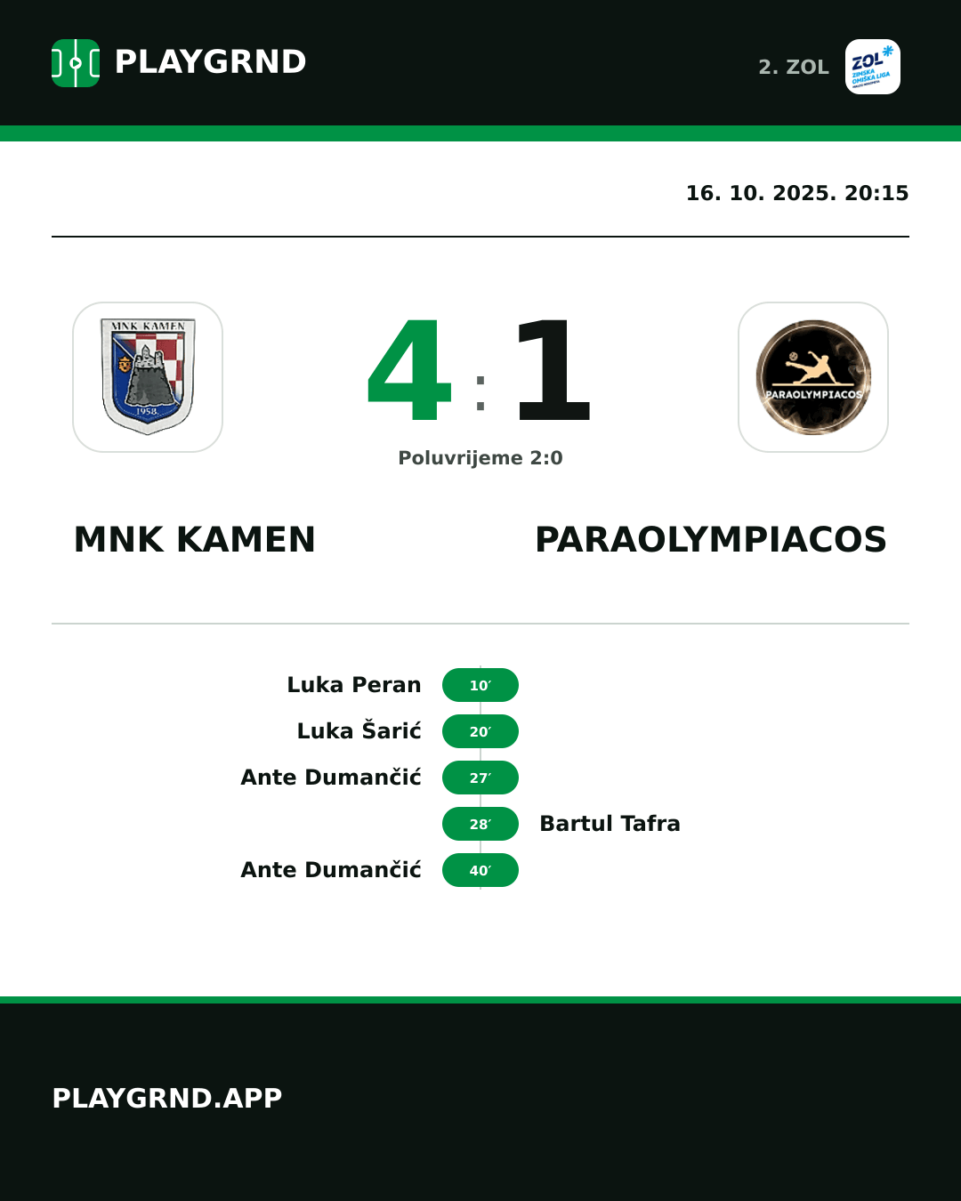Instagram slika: MNK Kamen 4:1 Paraolympiacos