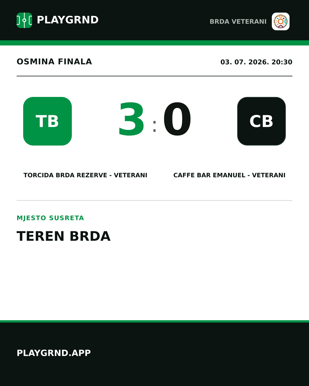 Instagram slika: Torcida Brda Rezerve - Veterani 3:0 Caffe Bar Emanuel - Veterani