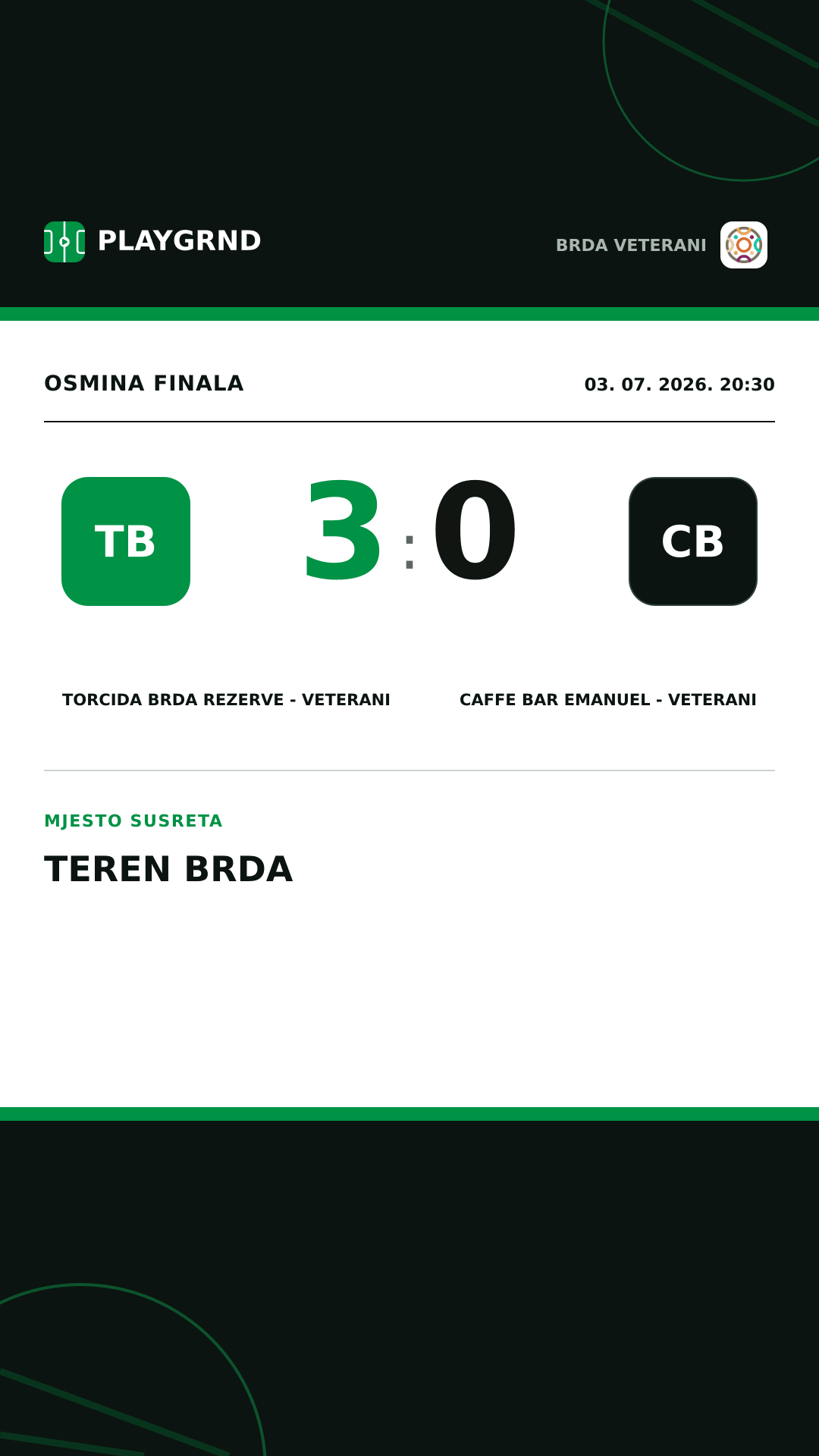 Instagram slika: Torcida Brda Rezerve - Veterani 3:0 Caffe Bar Emanuel - Veterani