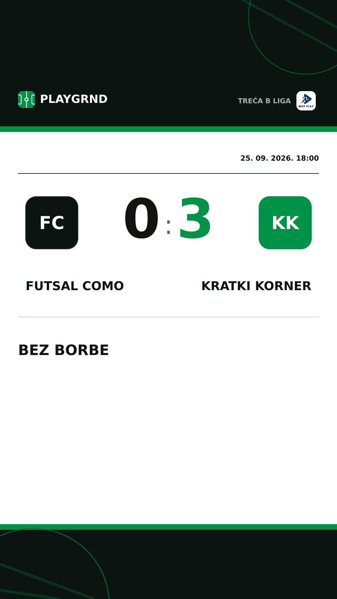 Instagram slika: Futsal Como 0:3 Kratki Korner