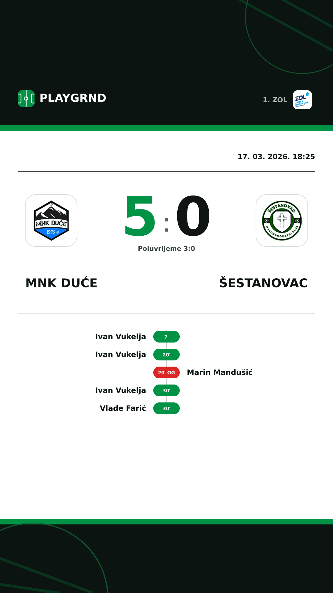 Instagram slika: MNK Duće 5:0 Šestanovac