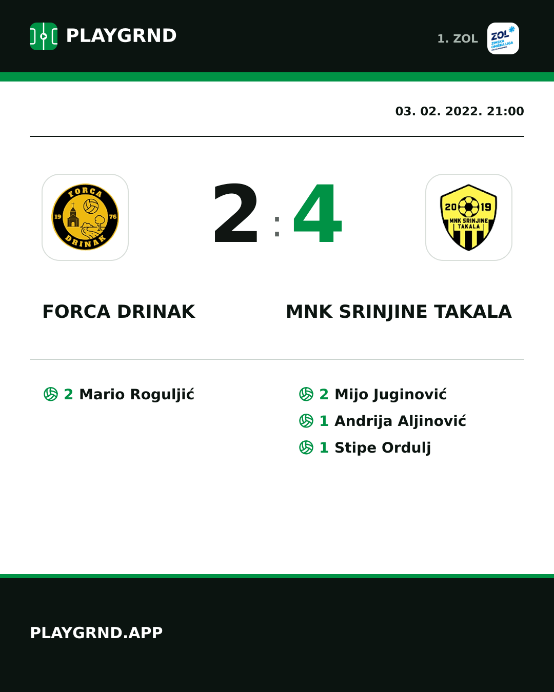 Instagram slika: Forca Drinak 2:4 MNK Srinjine Takala