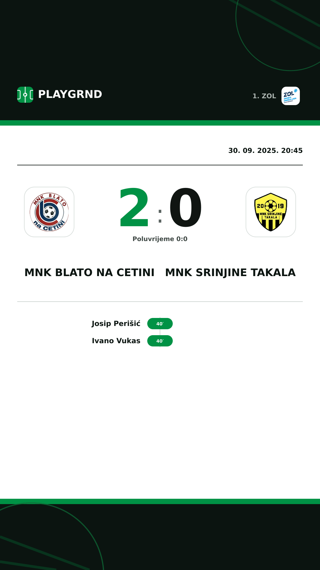 Instagram slika: MNK Blato na Cetini 2:0 MNK Srinjine Takala