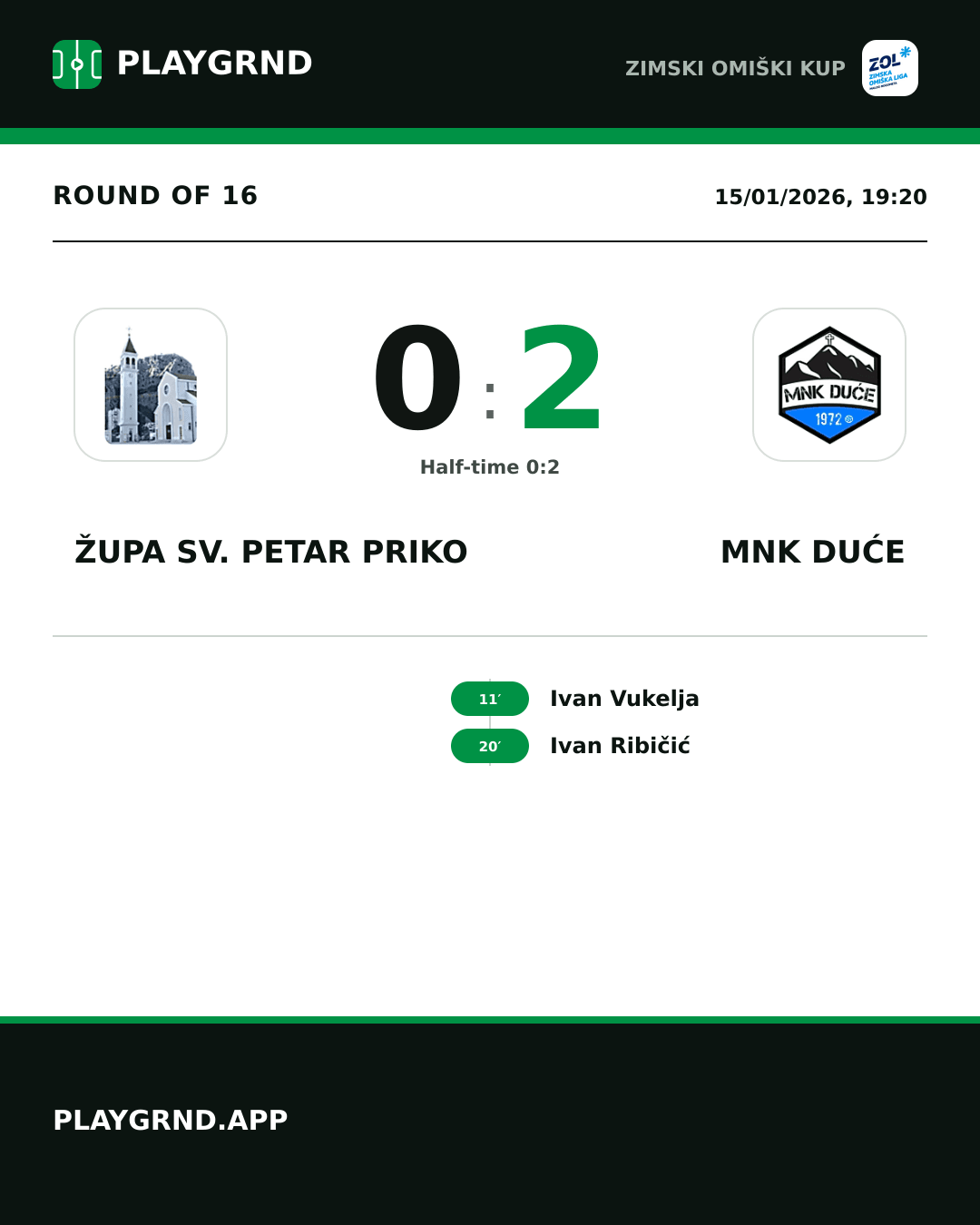 Instagram artwork: Župa Sv. Petar Priko 0:2 MNK Duće