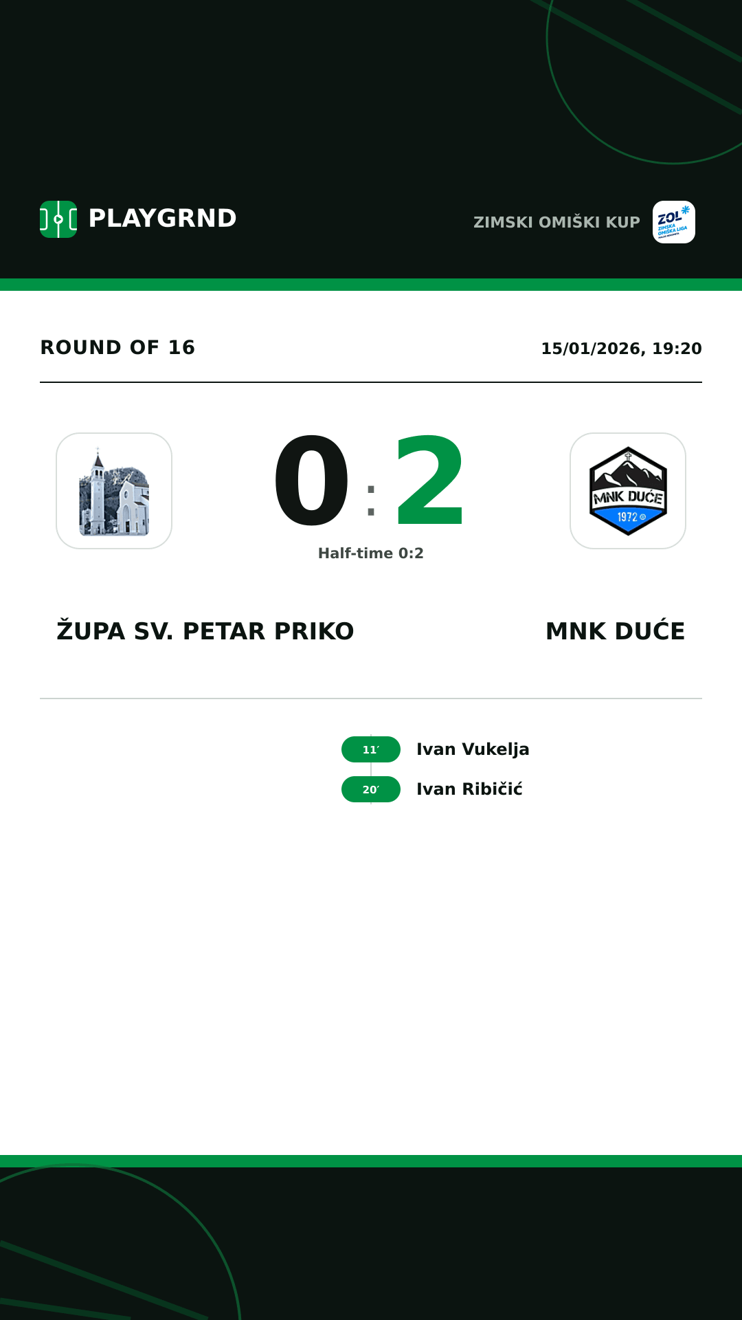 Instagram artwork: Župa Sv. Petar Priko 0:2 MNK Duće