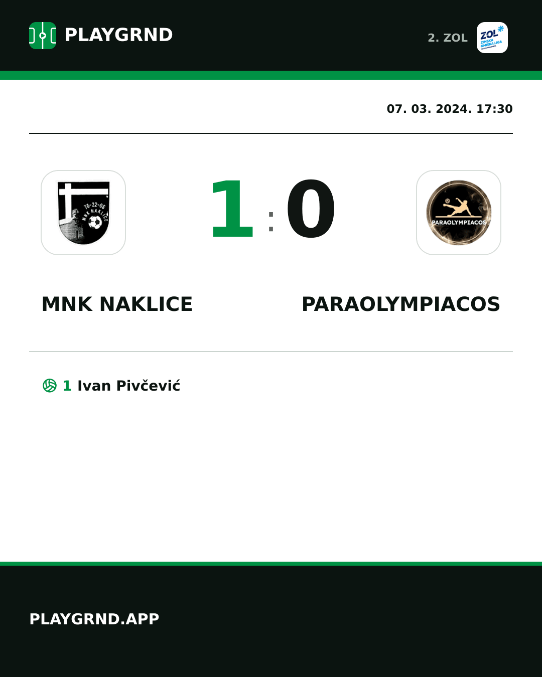 Instagram slika: MNK Naklice 1:0 Paraolympiacos