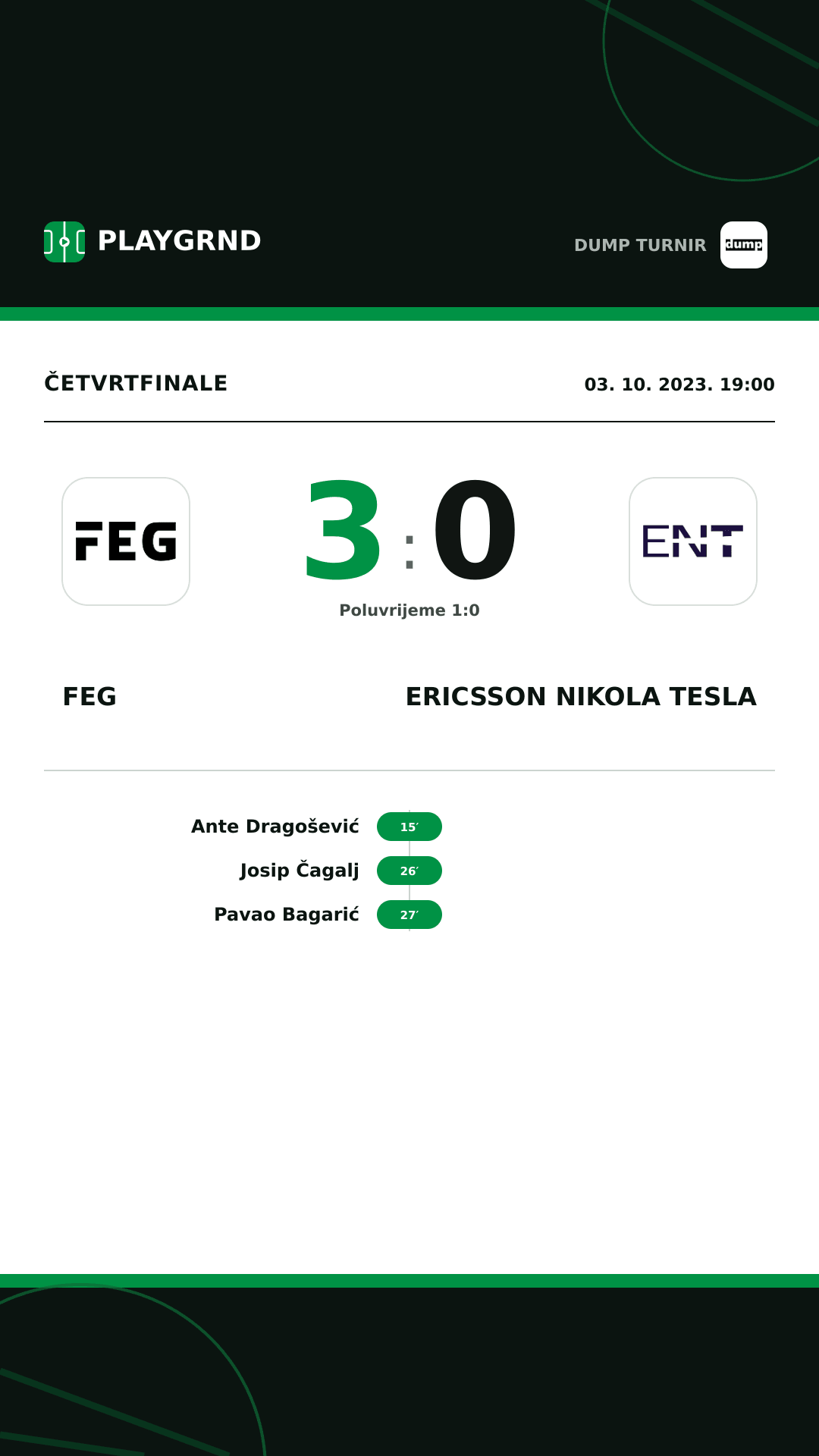 Instagram slika: FEG 3:0 Ericsson Nikola Tesla