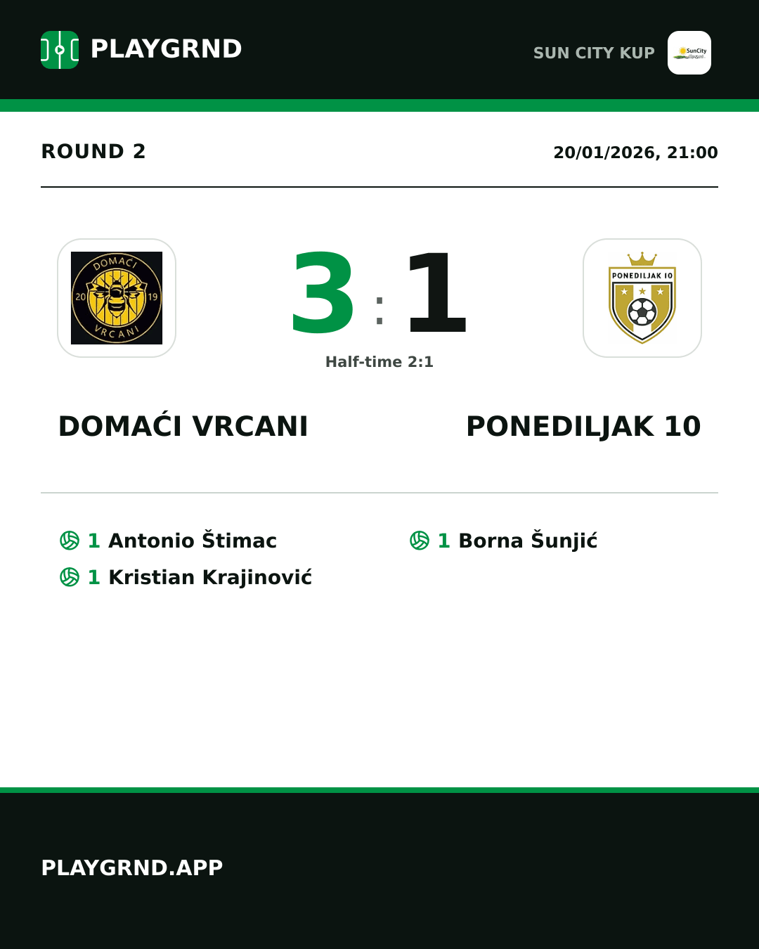 Instagram artwork: Domaći Vrcani 3:1 Ponediljak 10