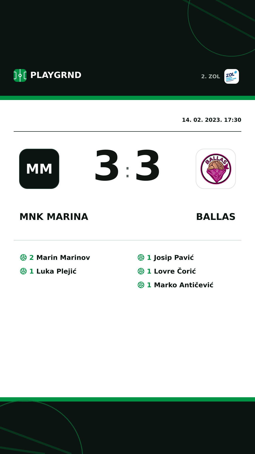 Instagram slika: MNK Marina 3:3 Ballas