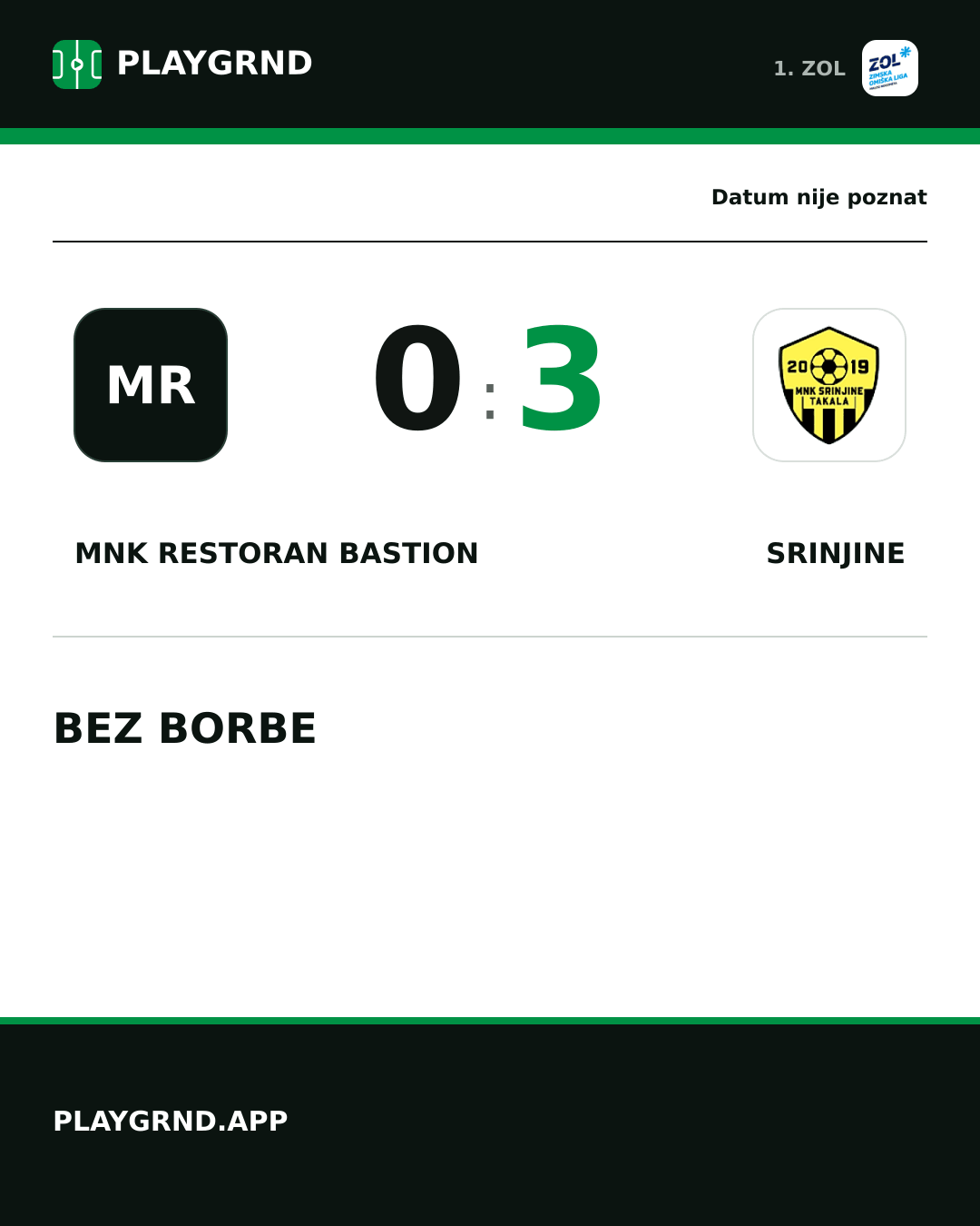 Instagram slika: MNK Restoran Bastion 0:3 Srinjine
