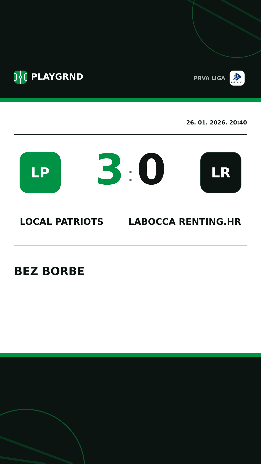 Instagram slika: Local Patriots 3:0 LaBocca Renting.hr