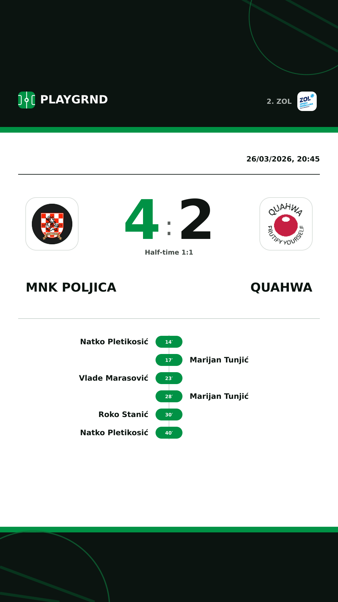 Instagram artwork: MNK Poljica 4:2 QUAHWA