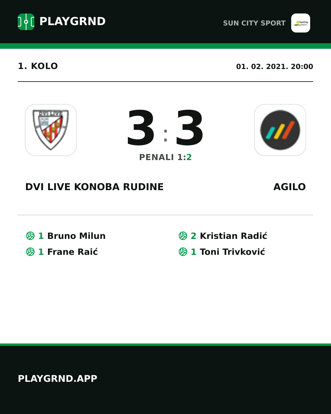 Instagram slika: Dvi Live Konoba Rudine 3:3 Agilo