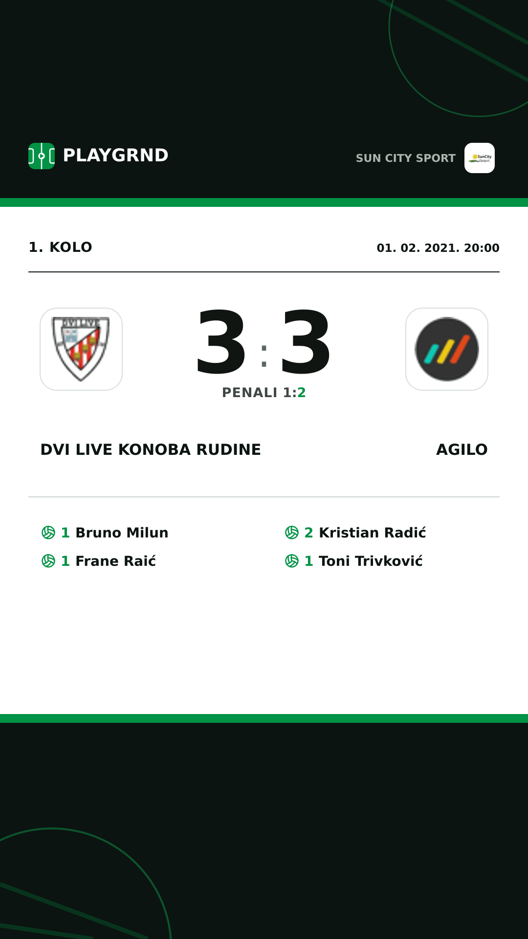 Instagram slika: Dvi Live Konoba Rudine 3:3 Agilo