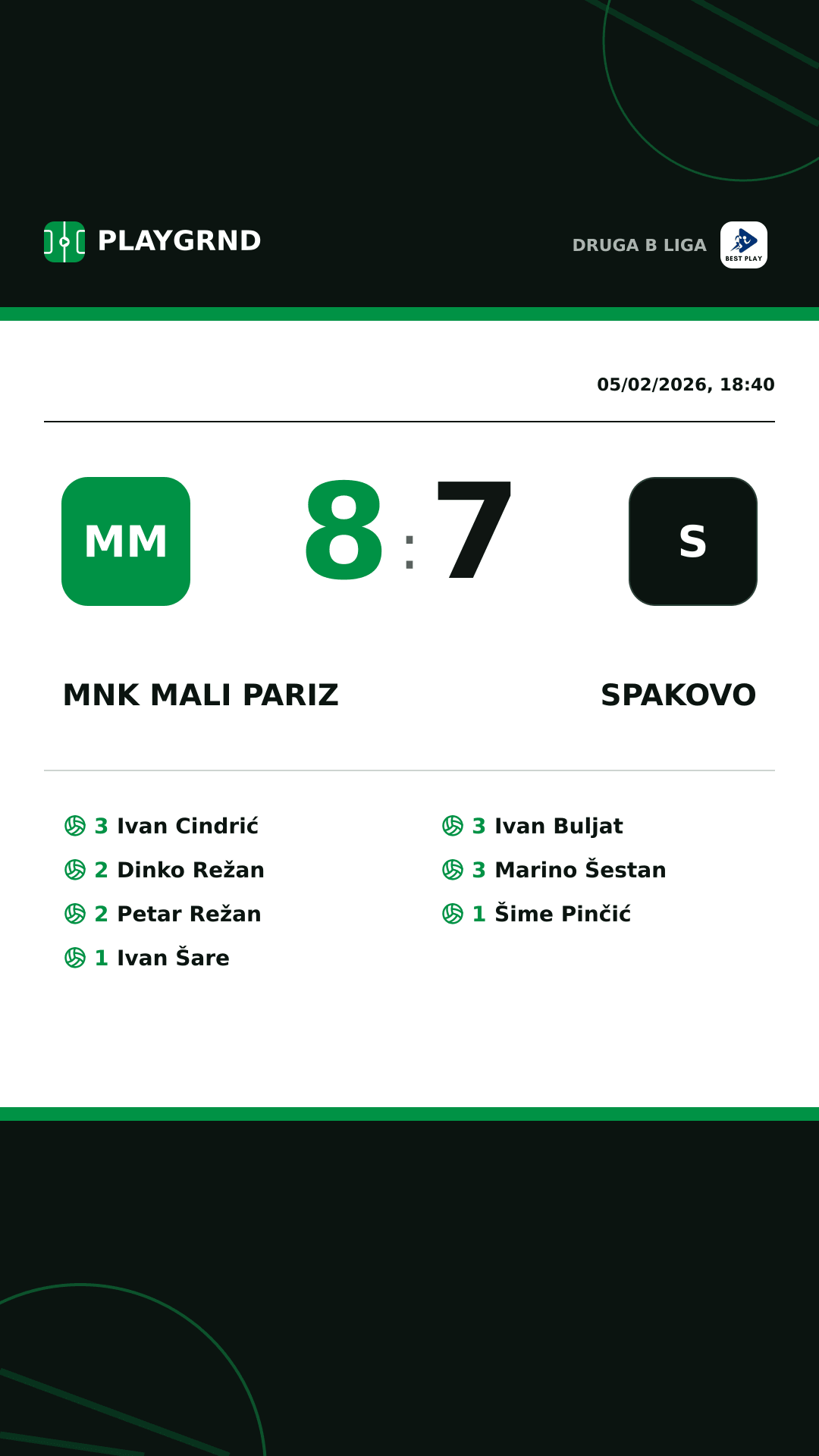 Instagram artwork: MNK Mali Pariz 8:7 Spakovo