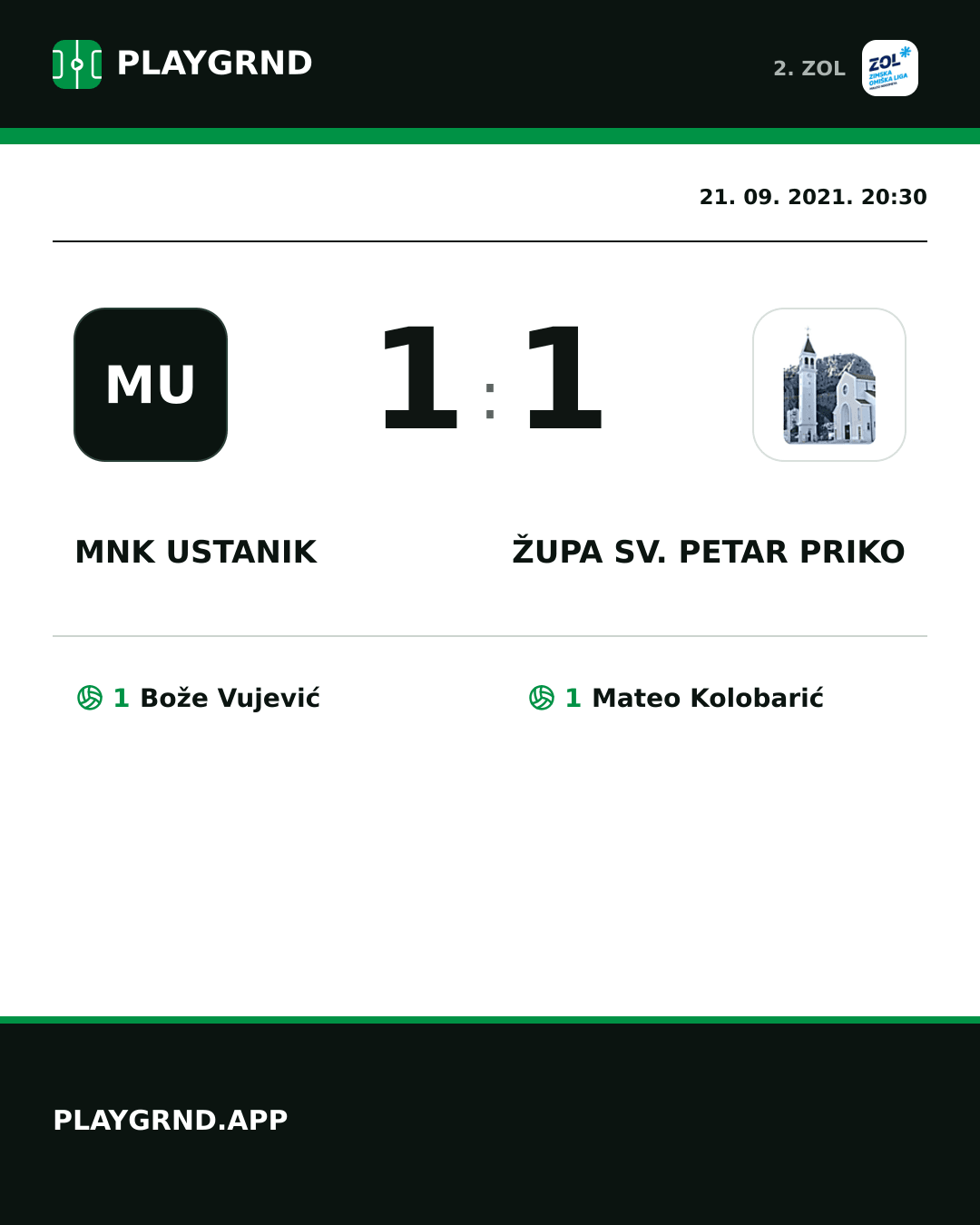 Instagram slika: MNK Ustanik 1:1 Župa Sv. Petar Priko
