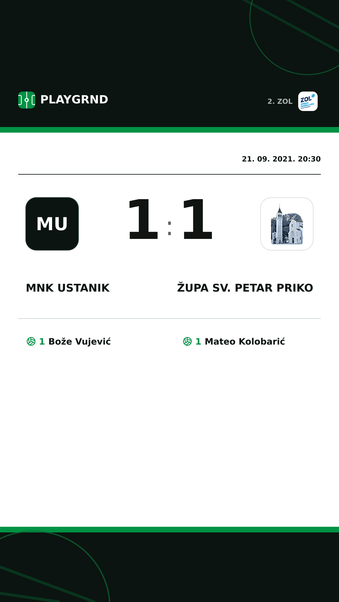 Instagram slika: MNK Ustanik 1:1 Župa Sv. Petar Priko