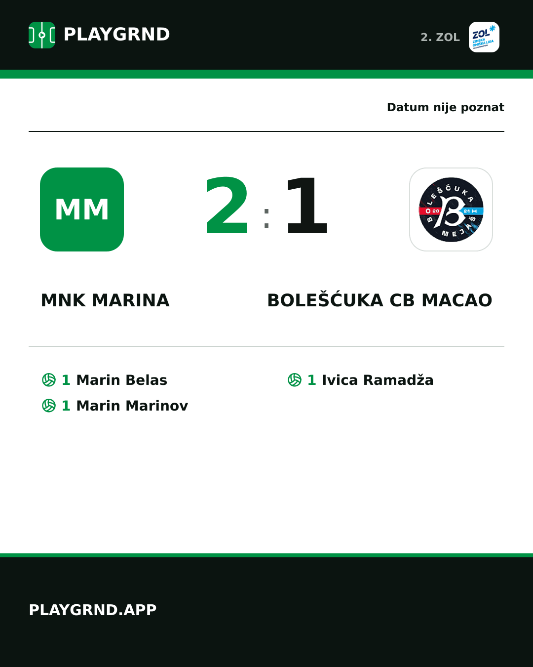 Instagram slika: MNK Marina 2:1 Bolešćuka CB Macao