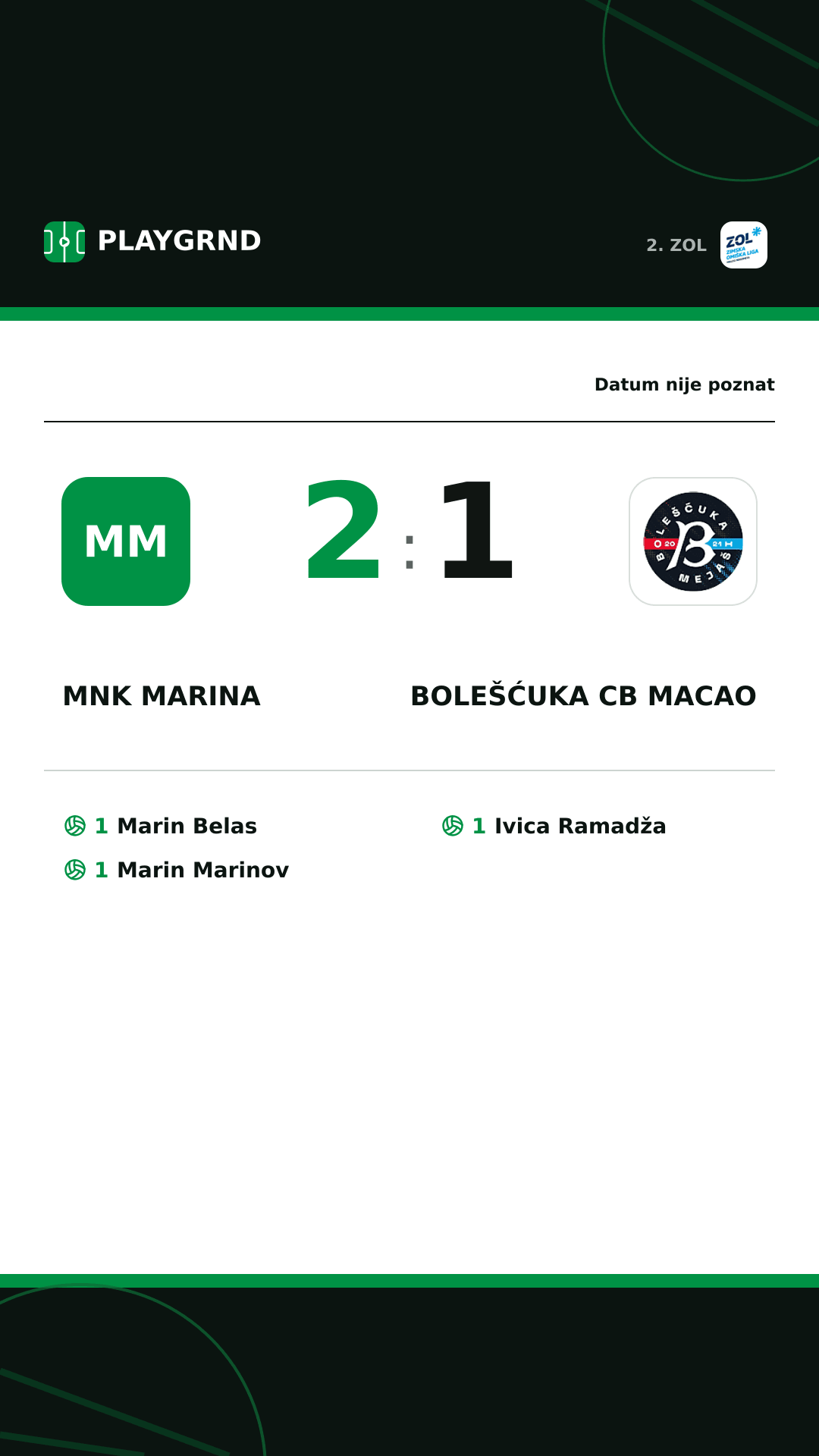 Instagram slika: MNK Marina 2:1 Bolešćuka CB Macao