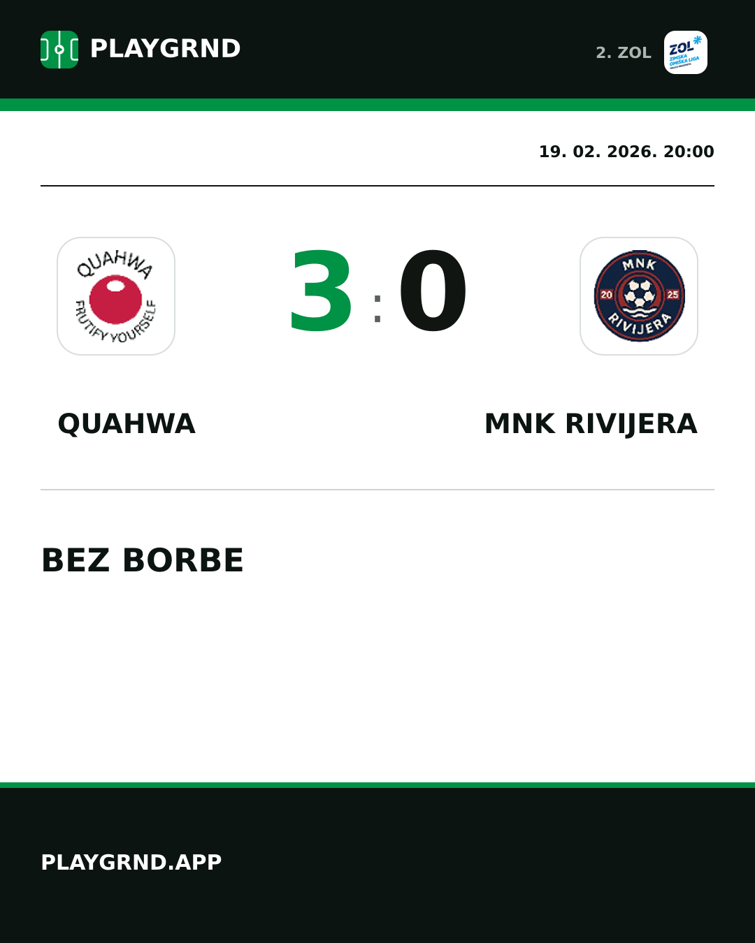 Instagram slika: QUAHWA 3:0 MNK Rivijera