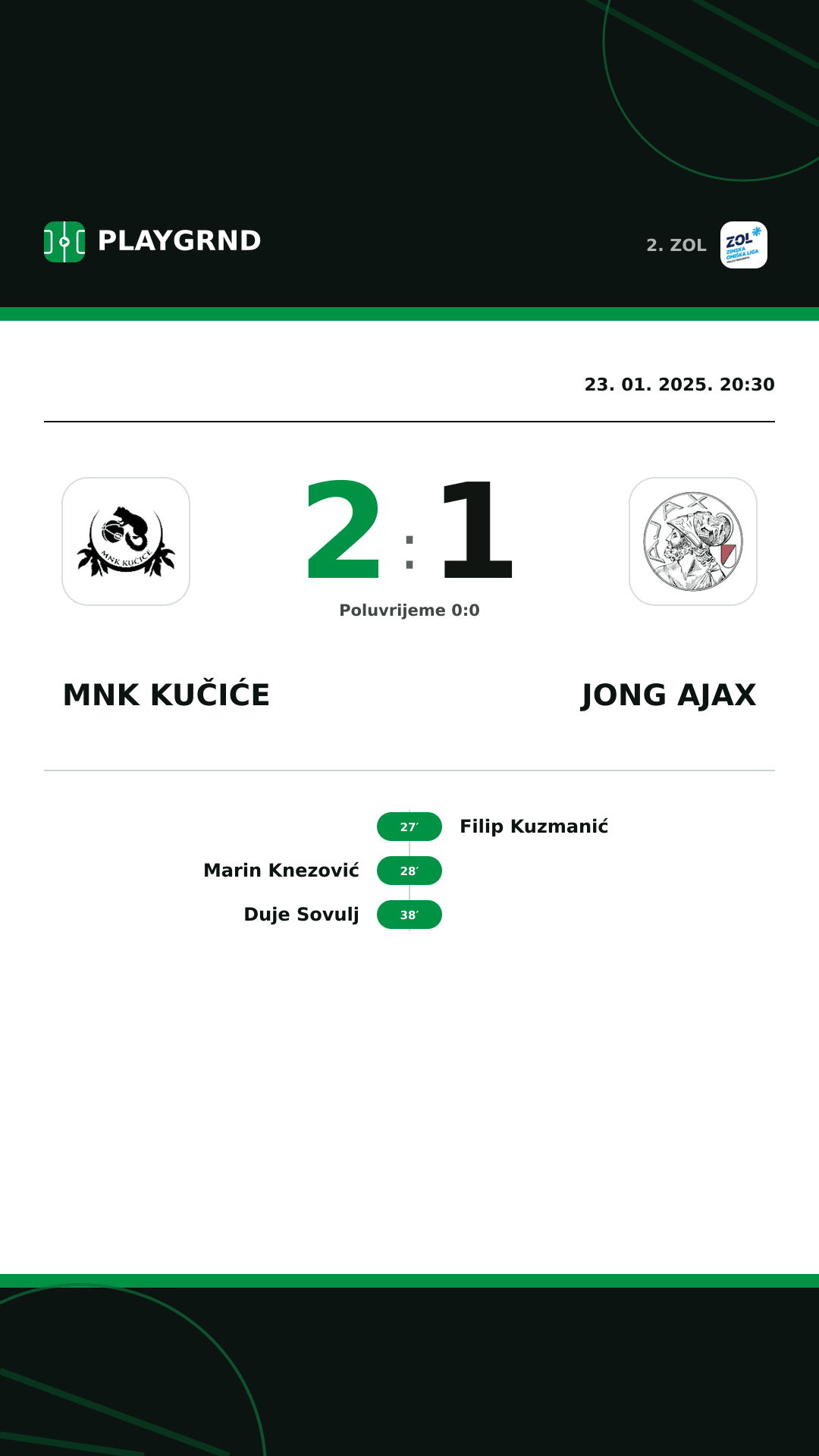 Instagram slika: MNK Kučiće 2:1 Jong Ajax