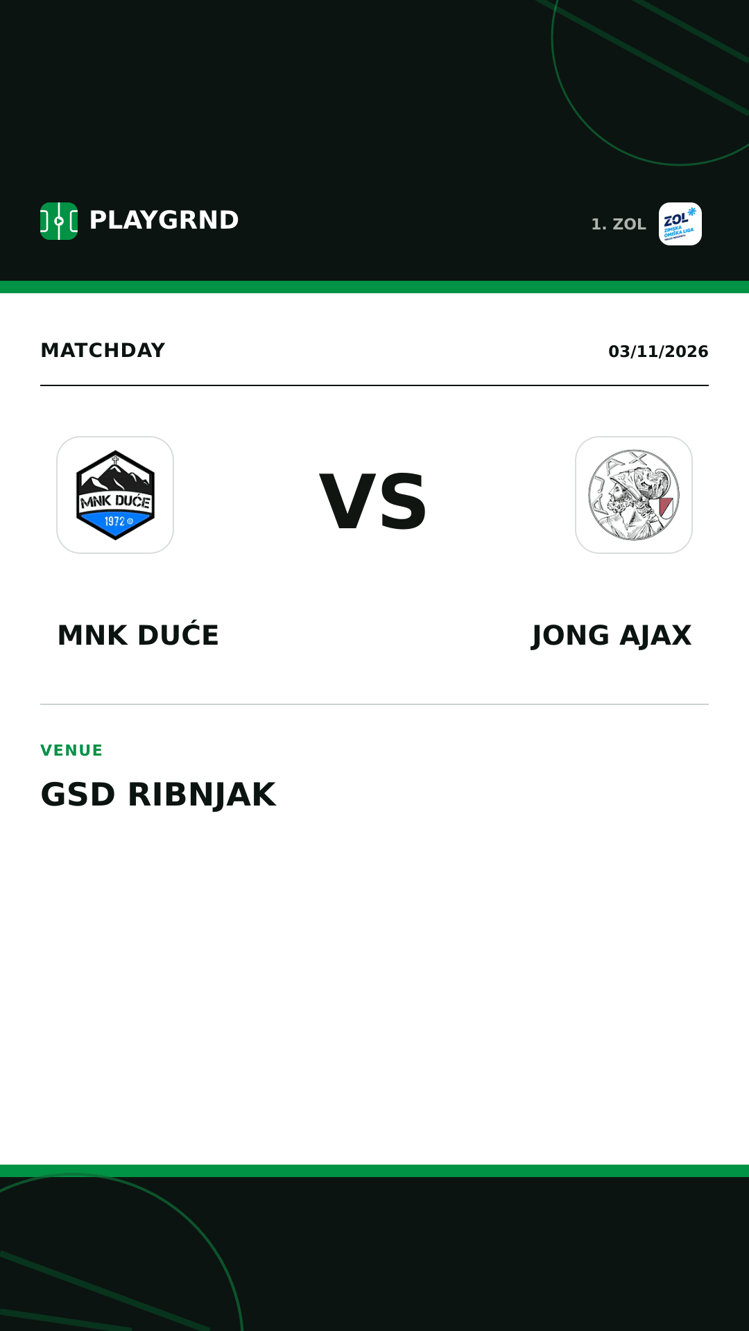 Instagram artwork: MNK Duće vs Jong Ajax