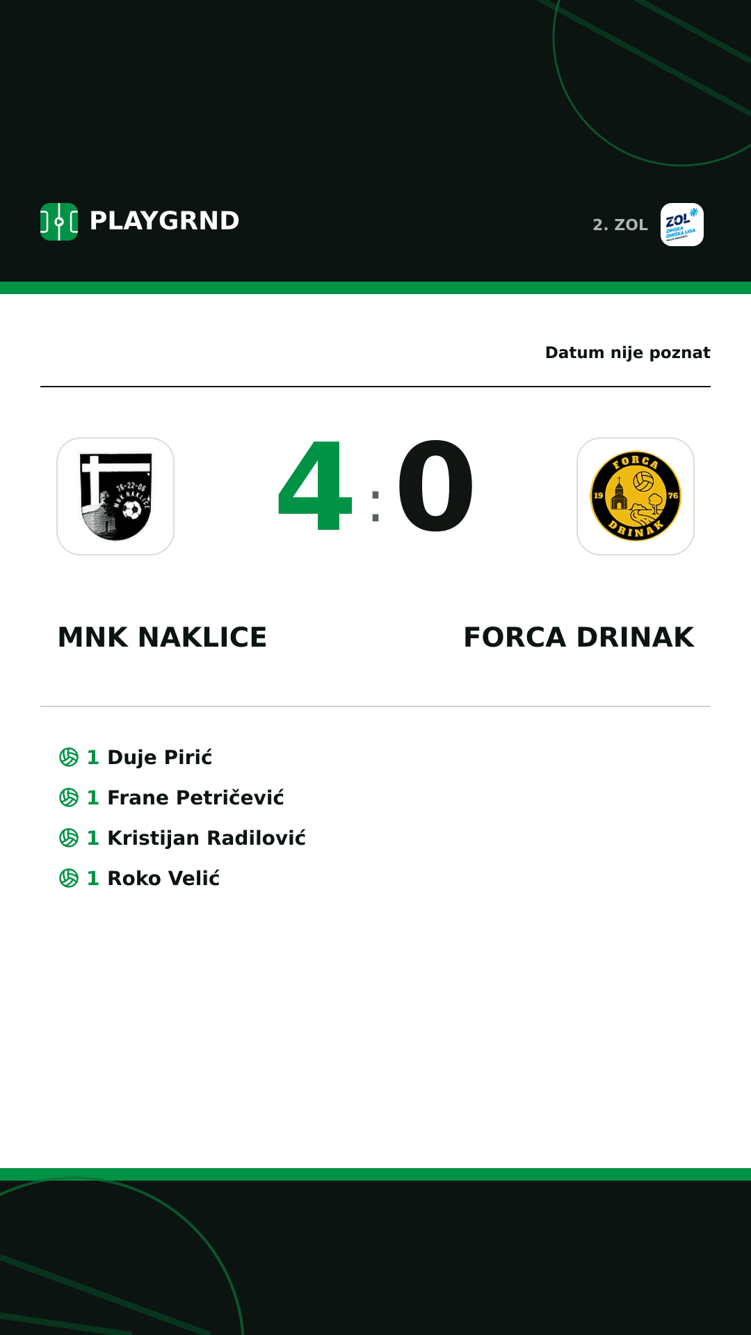 Instagram slika: MNK Naklice 4:0 Forca Drinak